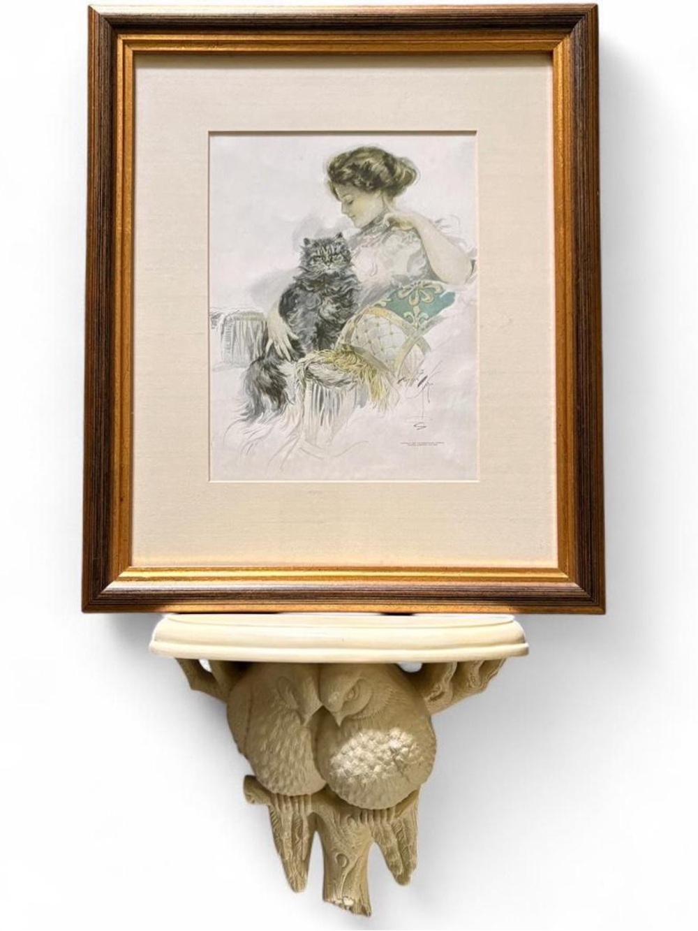 Framed vintage/antique art an early 20th-century 1908 print titled Favorite Cat